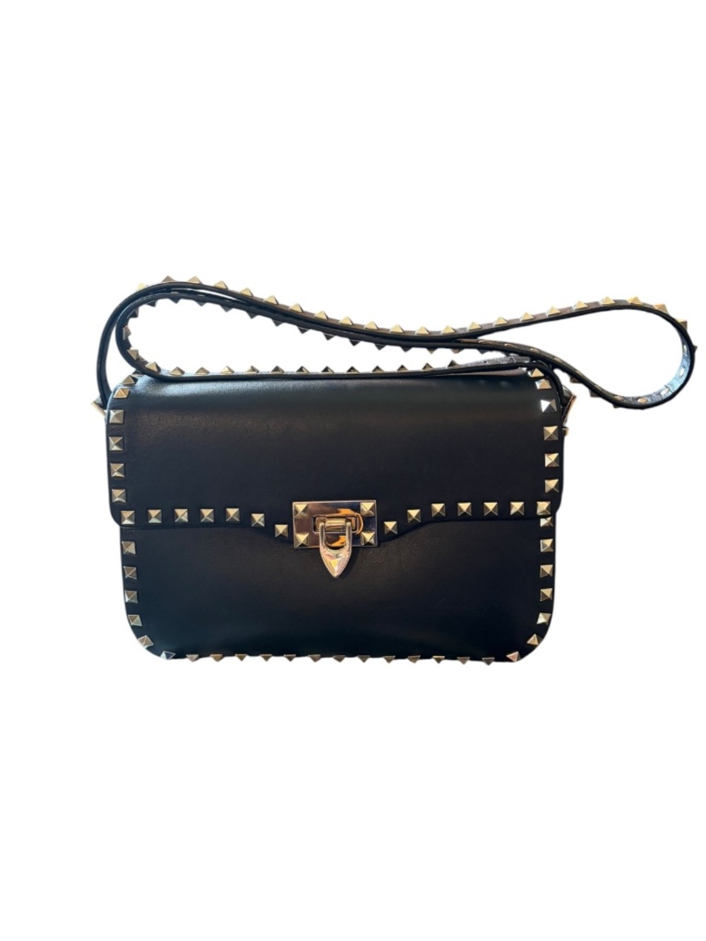 Valentino Garavani Rockstud Medium Flap Shoulder Bag Black Leather